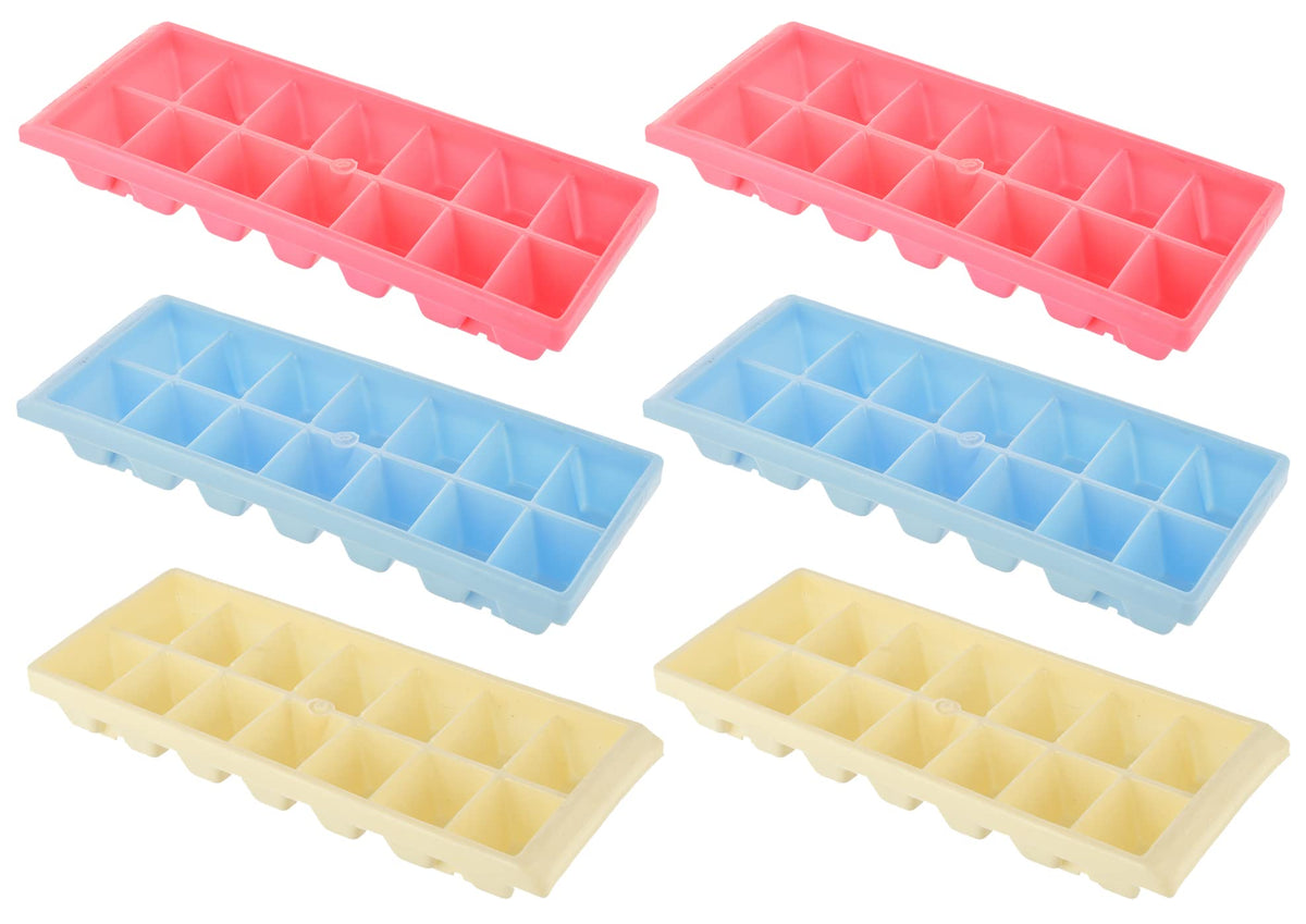 Heart Home BPA Free Easy Release Ice Cube Tray/Bin/Box Set with 14 Section- Pack of 6 (Cream & Pink & Blue)-HS43HEARTH25796
