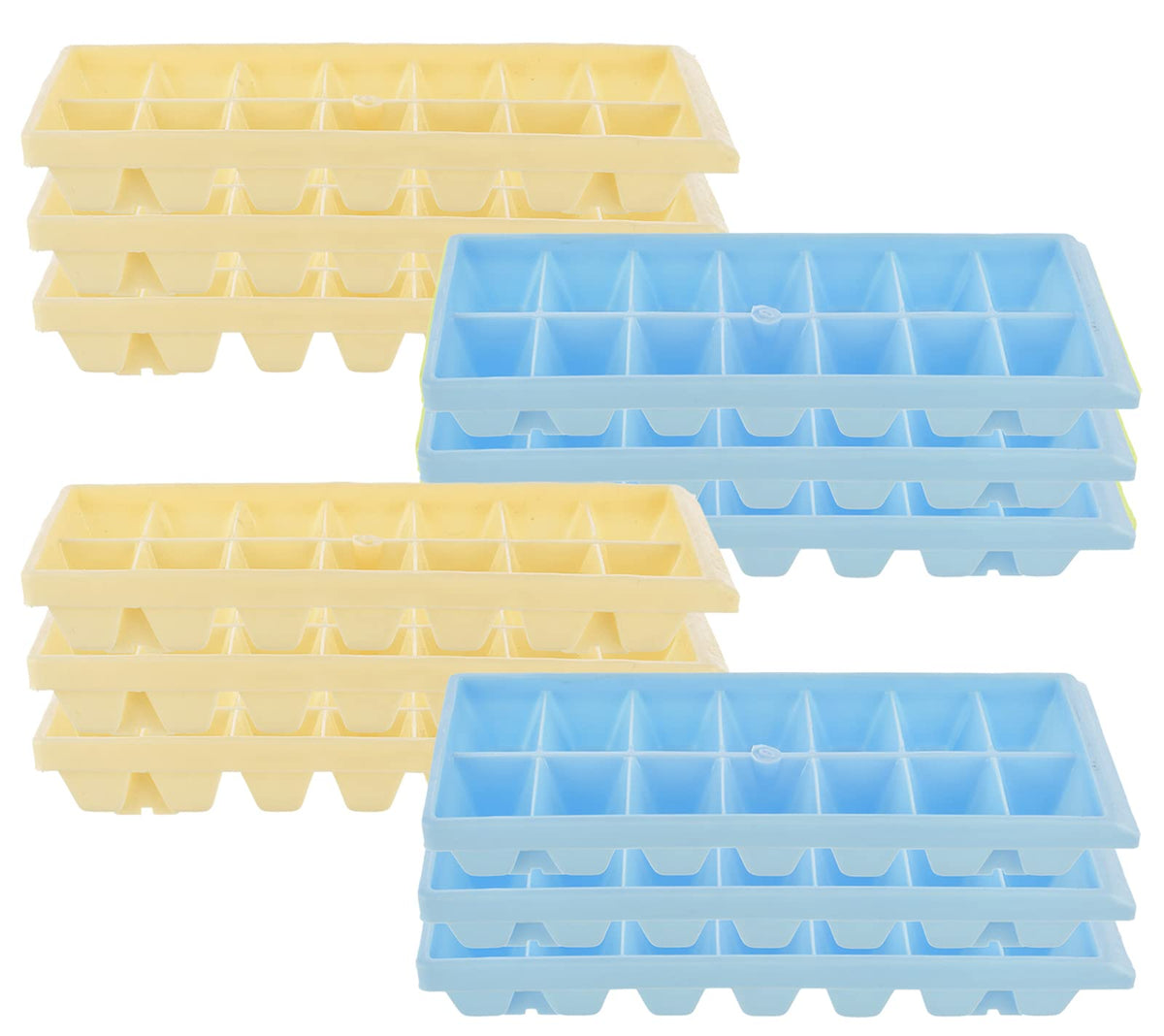 Heart Home Plastic Ice Cube Tray Set with 14 Section- Pack of 12 (Cream & Blue)-HS43HEARTH25809