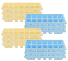 Heart Home Plastic Ice Cube Tray Set with 14 Section- Pack of 12 (Cream & Blue)-HS43HEARTH25809