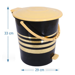 Kuber Industries Dustbin|Plastic Pedal Dustbin|Kitchen Inner Bucket Waste Paper Bin|Dustbin For Bedroom|Gold Layer 10 Litre Dustbin|Pack of 2 (Black)