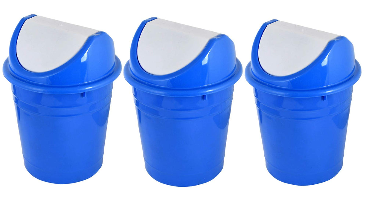 Kuber Industries Plastic 3 Pieces Medium Size Swing Lid Garbage Waste Dustbin for Home, Office, Factory, 10 Liters (Blue) -CTKTC038712