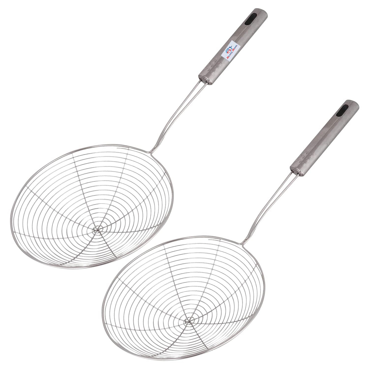 Heart Home Puri Strainer|Stainless Steel Jhar for Cooking & Frying|Versatile Deep Fry Chalni with Handle for Kitchen|20 cm|Pack of 2 (Silver)