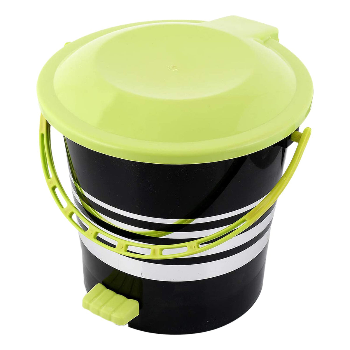 Kuber Industries Pedal Dustbin|Plastic Pedal Dustbin|Kitchen Waste Paper Bin|Dustbin For Bedroom|Green Lid 5 Liter Dustbin (Black)