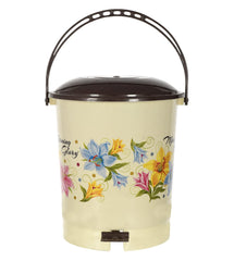 Kuber Industries Multiuses Floral Print Plastic Dustbin For Home, Kitchen, Office, Bathroom With Swing Lid 10 Litre (Cream) 52KM3970