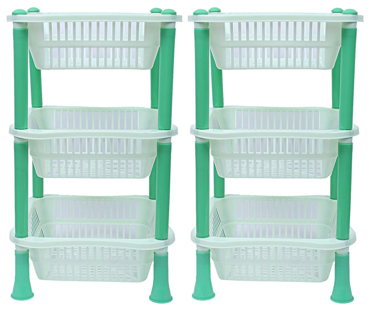 Kuber industries Plastic 2 Pieces 3 Layer Multi-Purpose Kitchen Storage Basket Rack (Green)-CTKTC25236