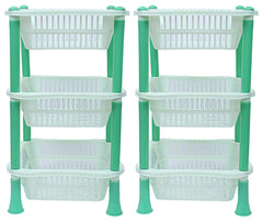 Kuber industries Plastic 2 Pieces 3 Layer Multi-Purpose Kitchen Storage Basket Rack (Green)-CTKTC25236