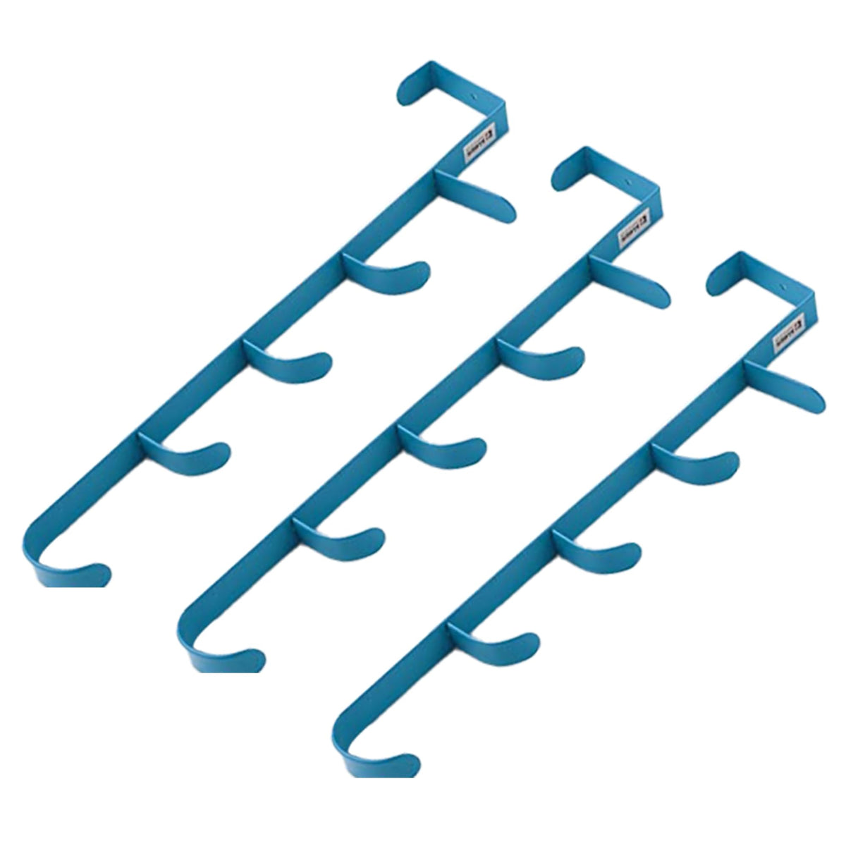 Kuber Industries 5-Level Cloth Hanger|Multipurpose Cloth & Towel Holder|Iron Spray Material|Easy Installation|Interchangeable Over The Door Towel Holder|ZT-3115(B) Pack of 3|Blue