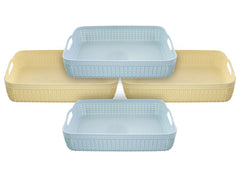 Heart Home Q-4 Multiuses Designer Unbreakable Plastic Storage Basket/Organizer/Bin For Home, Kitchen, Bathroom, Office Use Pack of 4 (Blue & White)-50HH01611