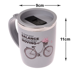 Kuber Industries Insulated Coffee Mug|Stainless Steel Double Wall Tea|Tumbler Cup|Milk Mug with Sliding Lid for Kids & Adults|400 ML (Grey)