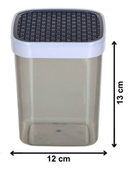 Kuber Industries Check Deisgn Lid Food Grade BPA Free Plastic Kitchen Container Set,1500ml, Set of 6 (White & Grey)