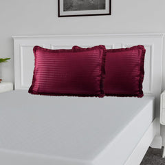 Heart Home Pillow Cover | Cotton Pillow Cover Set | Cushion Pillow Cover Set | Premium Pillow Cover Set for Bedroom | Lining Frill Pillow Cover Set | 4 Piece Set | Maroon