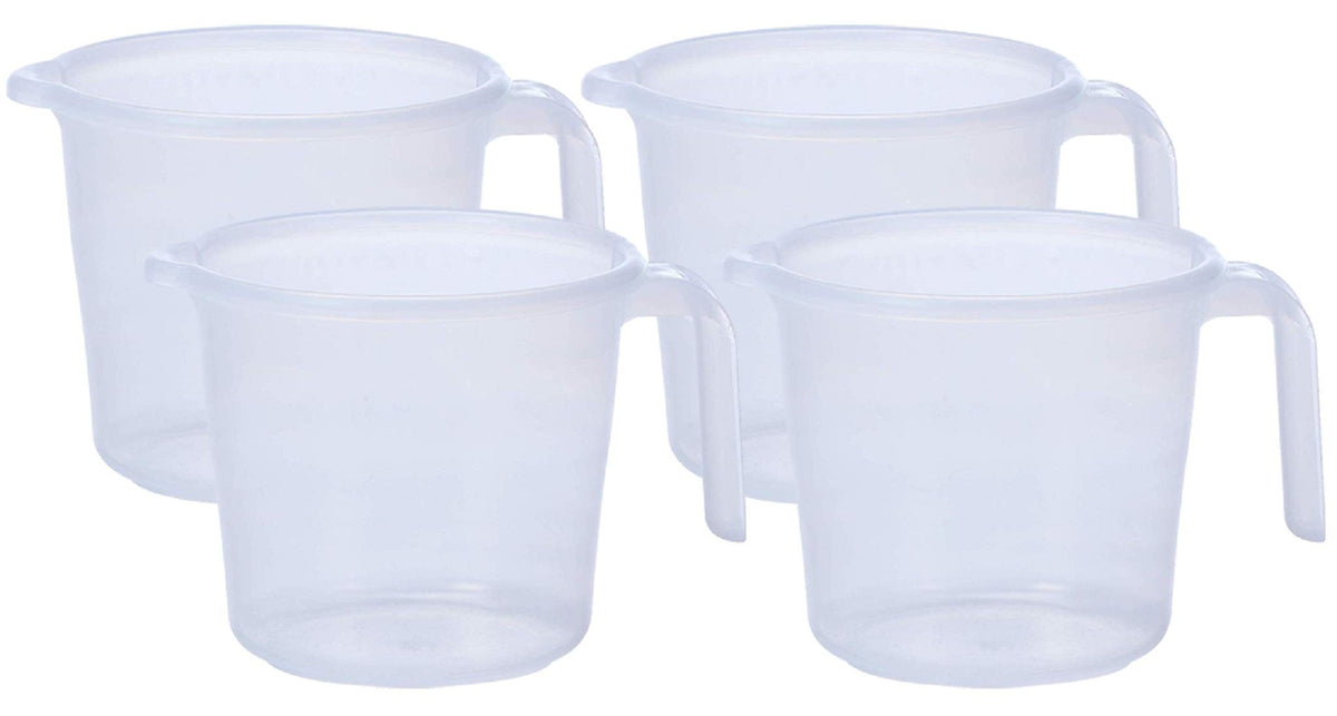 Kuber Industries Virgin Plastic 4 Pieces Transparent Bathroom Mug with Measurement,1800 ml (White)