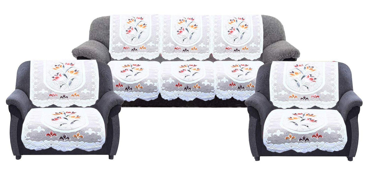 Kuber Industries Cotton Flower 5 Seater Sofa Cover Set (CTKTC28709, Cream, Standard) - 6 Pieces
