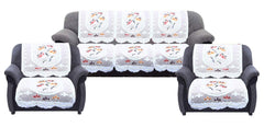 Kuber Industries Flower Cotton 7 Piece 5 Seater Sofa Cover with Center Table Cover (Cream) - CTKTC22287