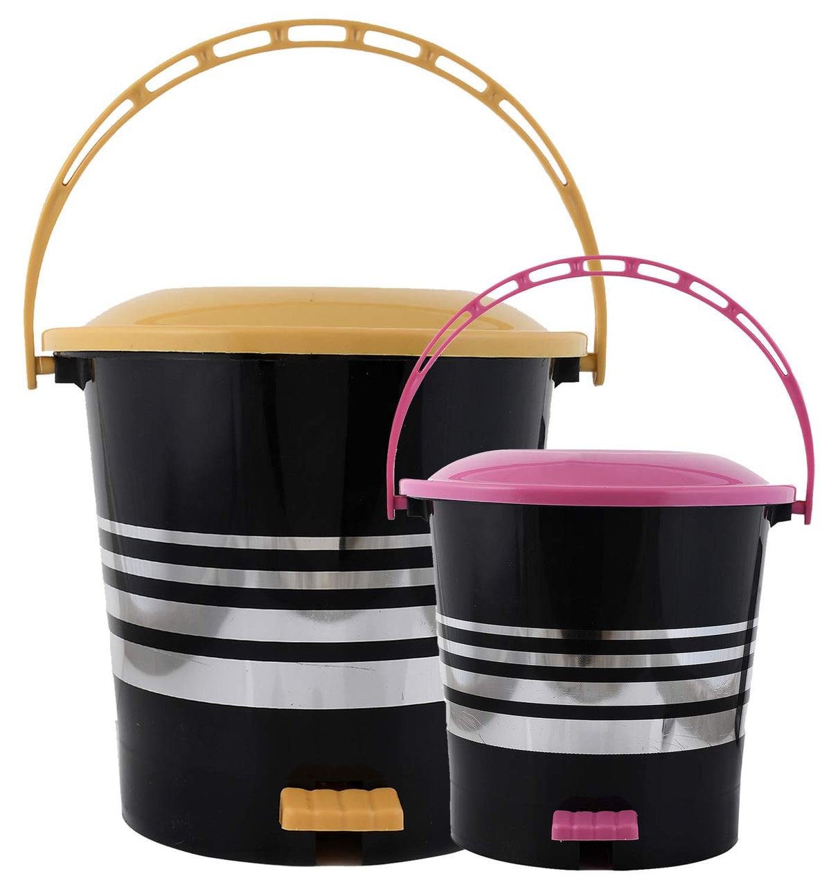 Kuber Industries 2 Pieces Plastic Dustbin Garbage Bin With Handle,5 Ltr & 10 Ltr (Yellow & Pink) -Ctktc38056