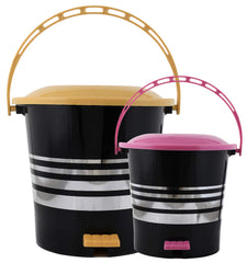 Kuber Industries 2 Pieces Plastic Dustbin Garbage Bin With Handle,5 Ltr & 10 Ltr (Yellow & Pink) -Ctktc38056