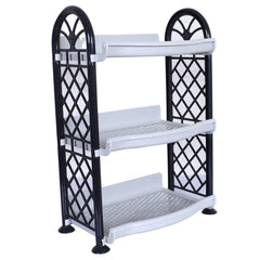Heart Home Organising Rack|Unbreakable Plastic 3 Shelves Kitchen Storage Stand|Durable Wall Mounted Jar Kitchen Utensils Organizer (Gray)
