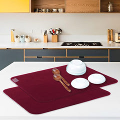Heart Home Dish Drying Mat | Microfiber Kitchen water Absorbent Mat | Reversible Drying Mat for Kitchen Utensils | Kitchen Utensils Mat | 50x70 cm | Pack of 2 | Maroon