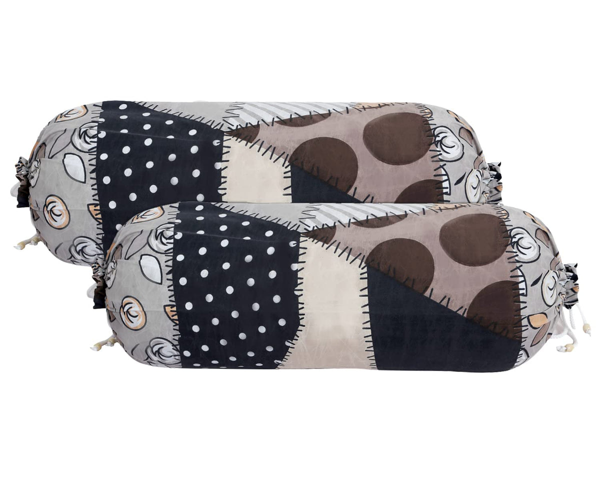 Kuber Industries Bolster Cover|Soft Cotton Bolster Cover Set|Diwan Round Bolster Pillow Covers|Luxurious Circle Print Roll Masand Cover|16x32 Inch|Pack of 2 (Gray)