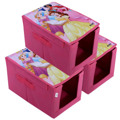 Heart Home Disney Princess Shirt Stacker|Foldable Shirt Stacker for Cloth|Non-Woven Wardrobe Organizer for Home With Lid|Pack of 3 (Pink)