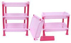 Kuber industries Plastic 2 Pieces 3 Layer Multi-Purpose Kitchen Storage Basket Rack (Pink)-CTKTC25245