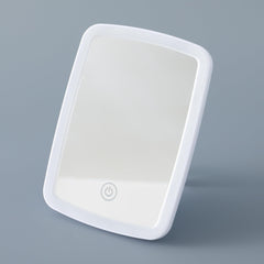 Kuber Industries Industires Makeup Mirror With LED Light|Mirror For Table Top, Vanity, Desk|Battery Operated With USB Port(White)