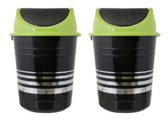 Heart Home Plastic Dustbin, Trashbin, Wastebin For Kitchen, Bathroom, Office Use With Swing Lid, 10 Liter- Pack of 2 (Black & Green)-47HH0882
