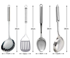 Heart Home Stainless Steel Kitchen Utensil, Cookware Set, Kitchen Tool- Set of 4 (Skimmer & Slotted Turner & Solid Turner & Ladle) (Silver)