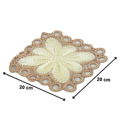 Heart Home Flower Design Handmade Square Cotton Coaster for Kinds of Mugs and Cups, Set of 6 (Cream)