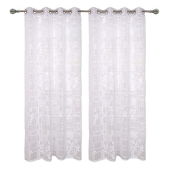Heart Home Flower Print Home Decor Cotton Door Curtain with 8 Eyeletss, 7 Feet Pack of 2 (White)-50HH01049