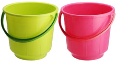 Kuber Industries 2 Pieces Unbreakable Strong Plastic Bathroom Bucket 13 LTR (Green & Pink) -CTKTC37913