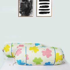 Heart Home Bolster Covers | Soft Cotton Bolster Cover Set | Diwan Round Bolster Pillow Covers | Multi-Flower Design Roll Masand Cover | 16x32 Inch | Pack of 2 | Cream