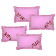 Heart Home Pillow Cover | Cotton Pillow Cover | Pillow Cover for Bedroom | Cushion Cover for Living Room | Embroidery Frill with Zip Pillow Cover | 20x30 Inch | Set of 4 | Pink