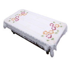 Kuber Industries Floral Cotton 4 Seater Centre Table Cover - Cream