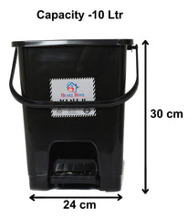 Heart Home Premium Plastic Pedal Dustbin 10 Ltr (Black)-Pack of 3