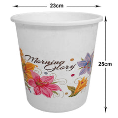 Kuber Industries Open Dustbin|Plastic Portable Garbage Basket|Floral Round Trash Can for Kitchen|Office|College|5 Litre (White)