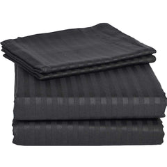 Kuber Industries 2 Pieces Cotton Luxurious Satin Striped Pillow Cover Set-17"x27" (Black) - CTKTC40333, 200 TC