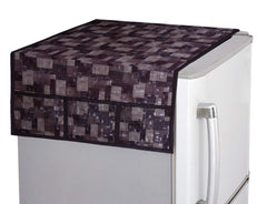 Kuber Industries Flower Design 3 Pieces PVC Fridge Mats,2 Piece Handle Cover and 3D Checkered Design 1 Piece Fridge Top Cover (Brown) - CTKTC39826