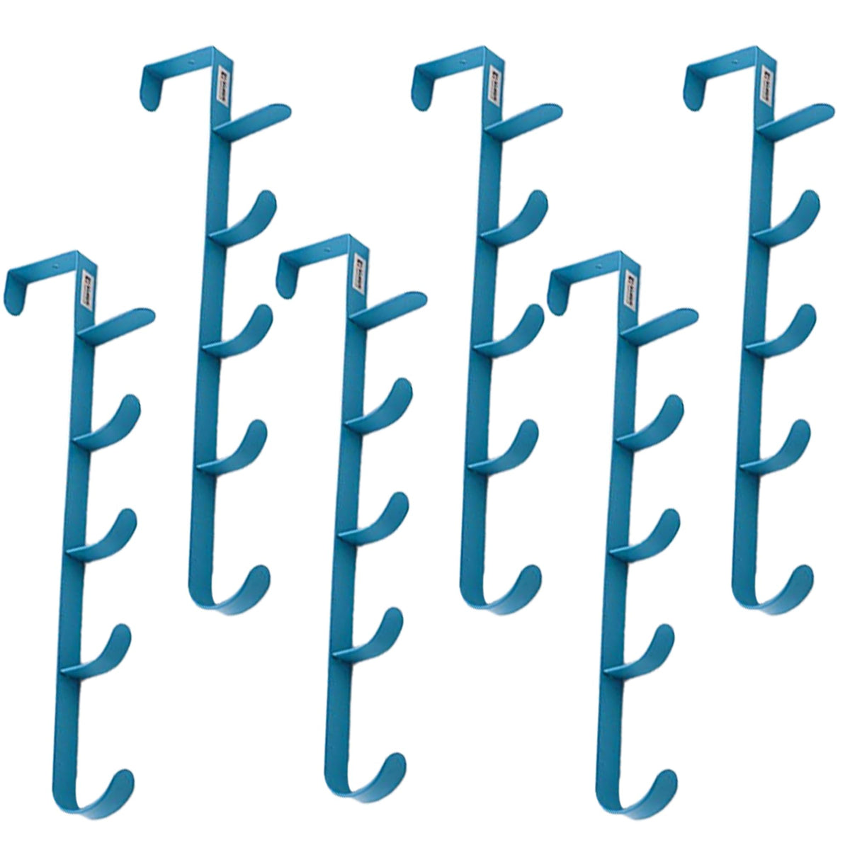 Kuber Industries 5-Level Cloth Hanger|Multipurpose Cloth & Towel Holder|Iron Spray Material|Easy Installation|Interchangeable Over The Door Towel Holder|ZT-3115(B) Pack of 6|Blue