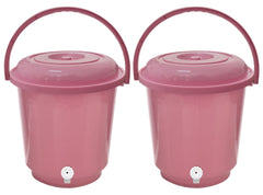 Kuber Industries Multipurposes Plastic Bucket with Lid & Tap System for Home Cleaning & Save Water, 18Ltr. Pack of 2 (Pink)