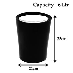Kuber Industries Swinging Lid Dustbin|Plastic Garbage Waste Bin|White Lid Trash Can for Living Room|Kitchen|Office|6 Litre|Pack of 2 (Black)