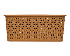 Heart Home Multipurposes Plastic Basket With Lid|Durable Plastic Material|Organizer For Kitchen|Size 26 x 20 x 11, Pack of 4 (Grey)-46HH076