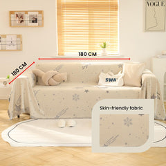 Urbane Home Decorative Chenille Sofa throw for Indoor & Outdoor "70x70" Inches (Off White)