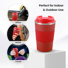 Heart Home Stainless Steel Insulated Coffee Mug With Sleeve|Travel Coffee Mug "380 ML"|Red|
