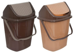 Heart Home Plastic Dustbin/Wastebin With Swing Lid With Handle, 7 Liter- Pack of 2 (Brown & Coffee)-47HH0857