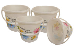 Kuber Industries Floral 4 Piece Plastic Bucket Set, 16 litres, Off White (CTKTC1840)