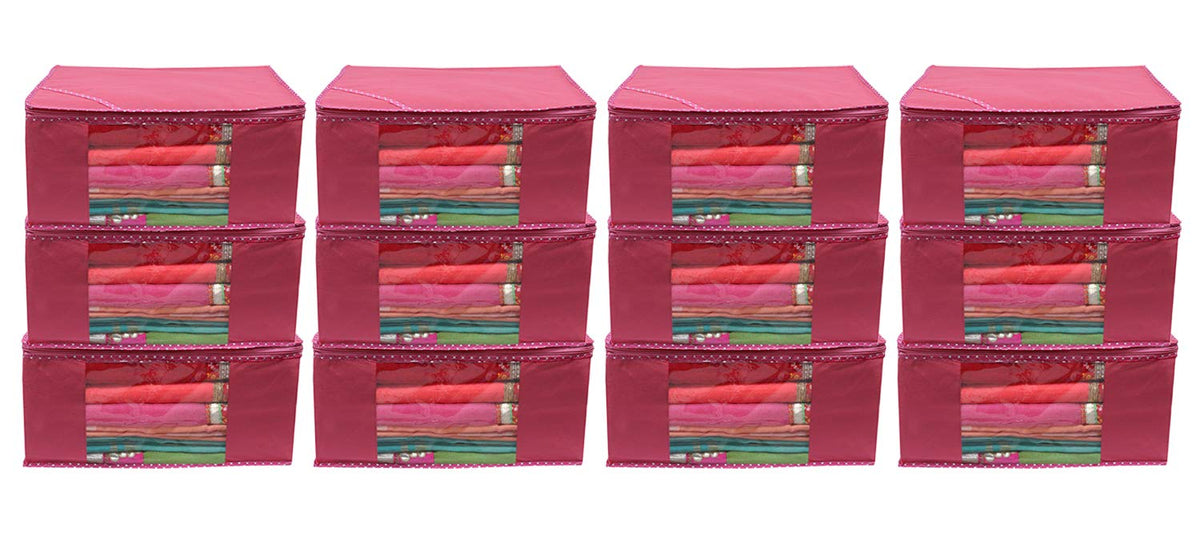 Kuber Industries 12 Piece Non Woven Saree Cover Set, Pink,Large Size -CTKTC6420