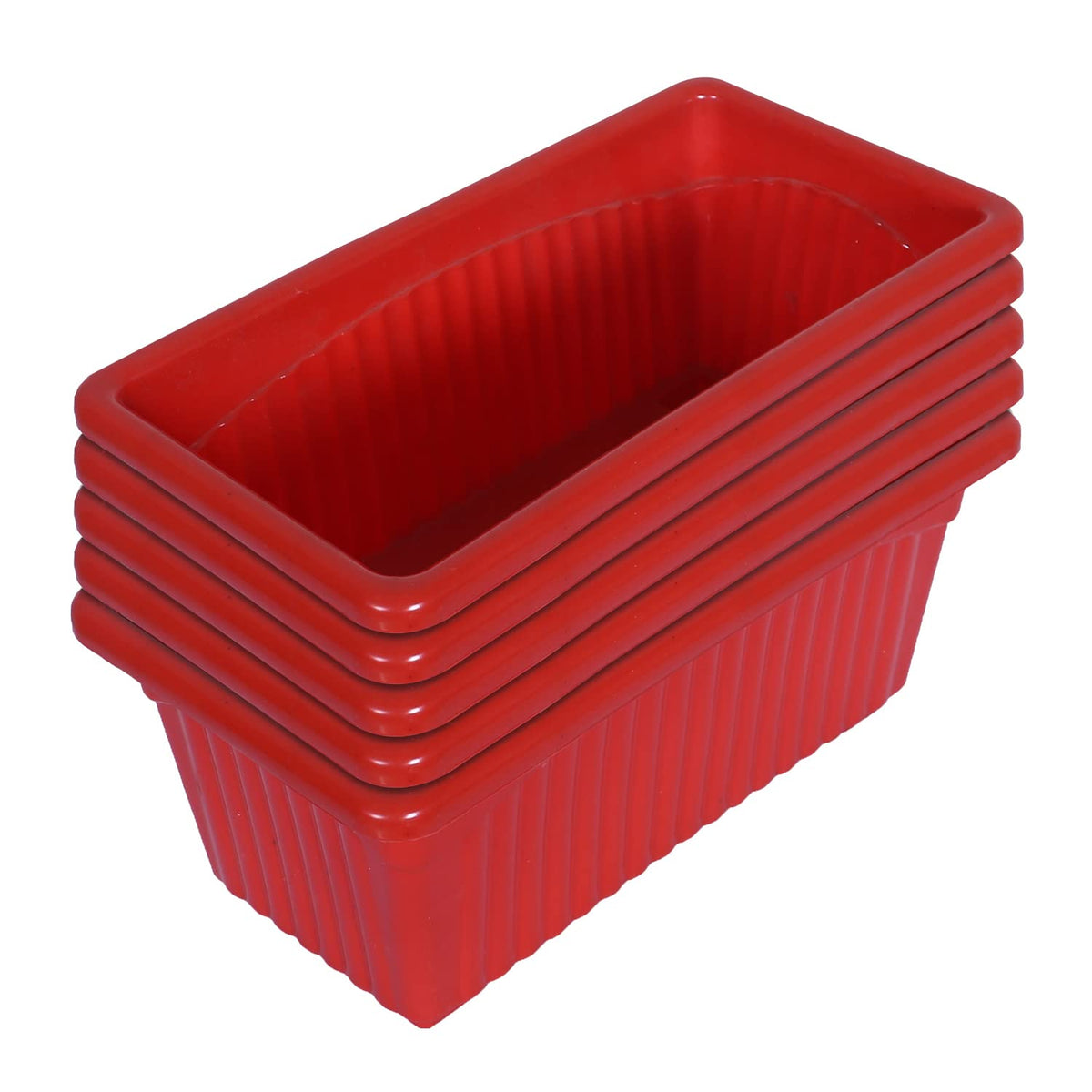 Kuber Industries Rectangular Jupiter Plastic Window Pot|Flower Planter for Home & Balcony,Garden 14 Inches Pack of 5 (Red)