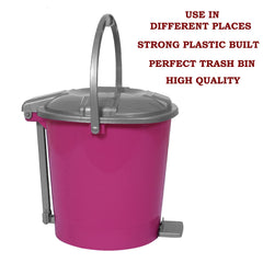 Kuber Industries Durable Plastic Pedal Dustbin|Waste Bin|Trash Can For Kitchen & Home With Handle,10 Litre,Pack of 2 (Pink & Gray)