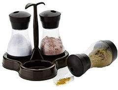 Heart Home Multipurpose Revolving Plastic Spice Container Salt & Pepper Shaker 3 Pieces Condiment Set (Black) - CTHH014606